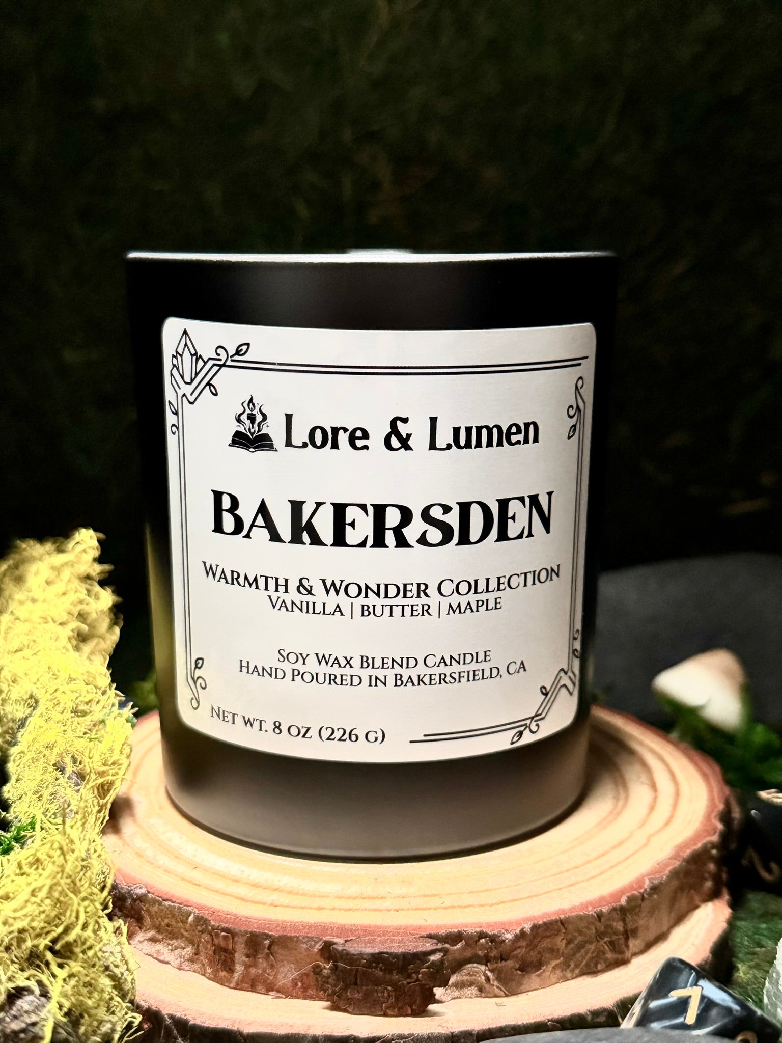 Bakersden fantasy candle with notes of vanilla and spice, styled for fantasy bakery settings.