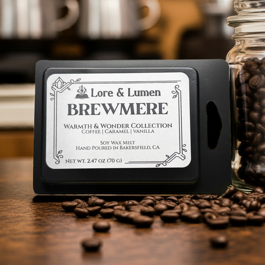 Brewmere fantasy wax melt with notes of coffee, perfect for fantasy tavern scenes.