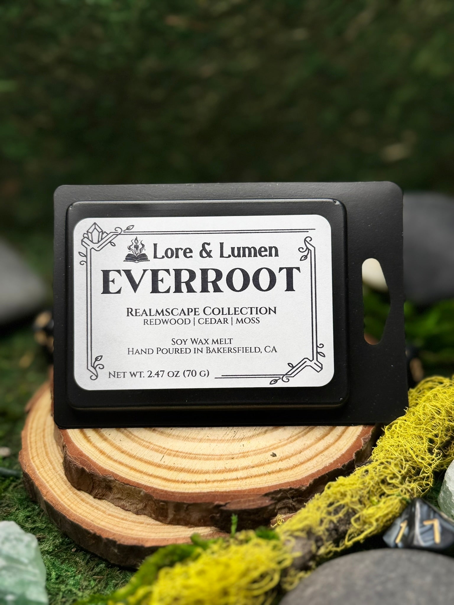 Everroot fantasy wax melt with notes of woody notes, perfect for ancient forest environments.