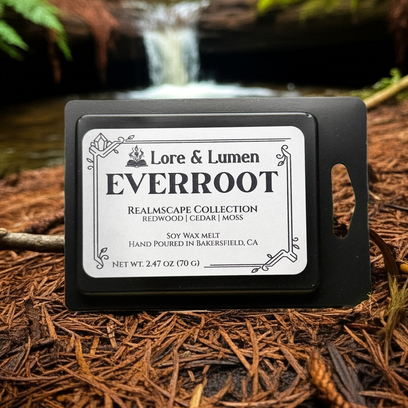 Everroot fantasy wax melt with notes of woody notes, perfect for ancient forest environments.