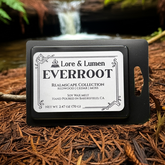 Everroot fantasy wax melt with notes of woody notes, perfect for ancient forest environments.