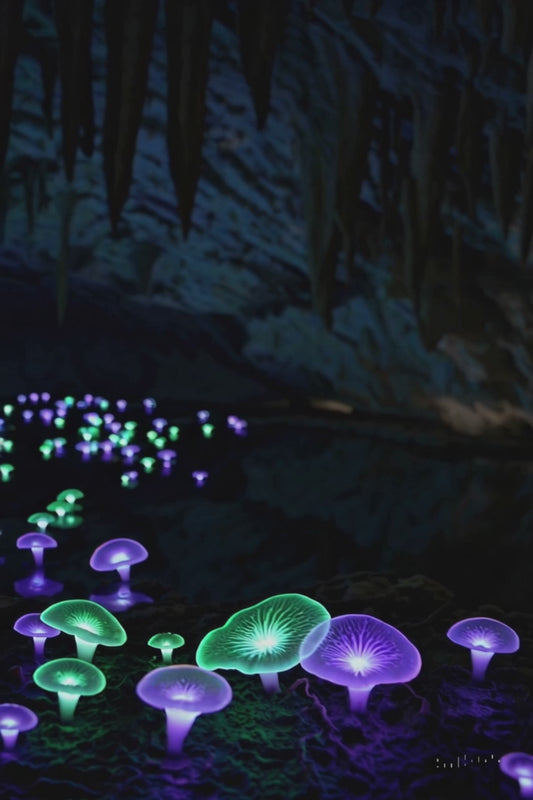 Deepglow fantasy candle with notes of sandalwood, plum, and damp stone, styled for dungeon or cavern settings.