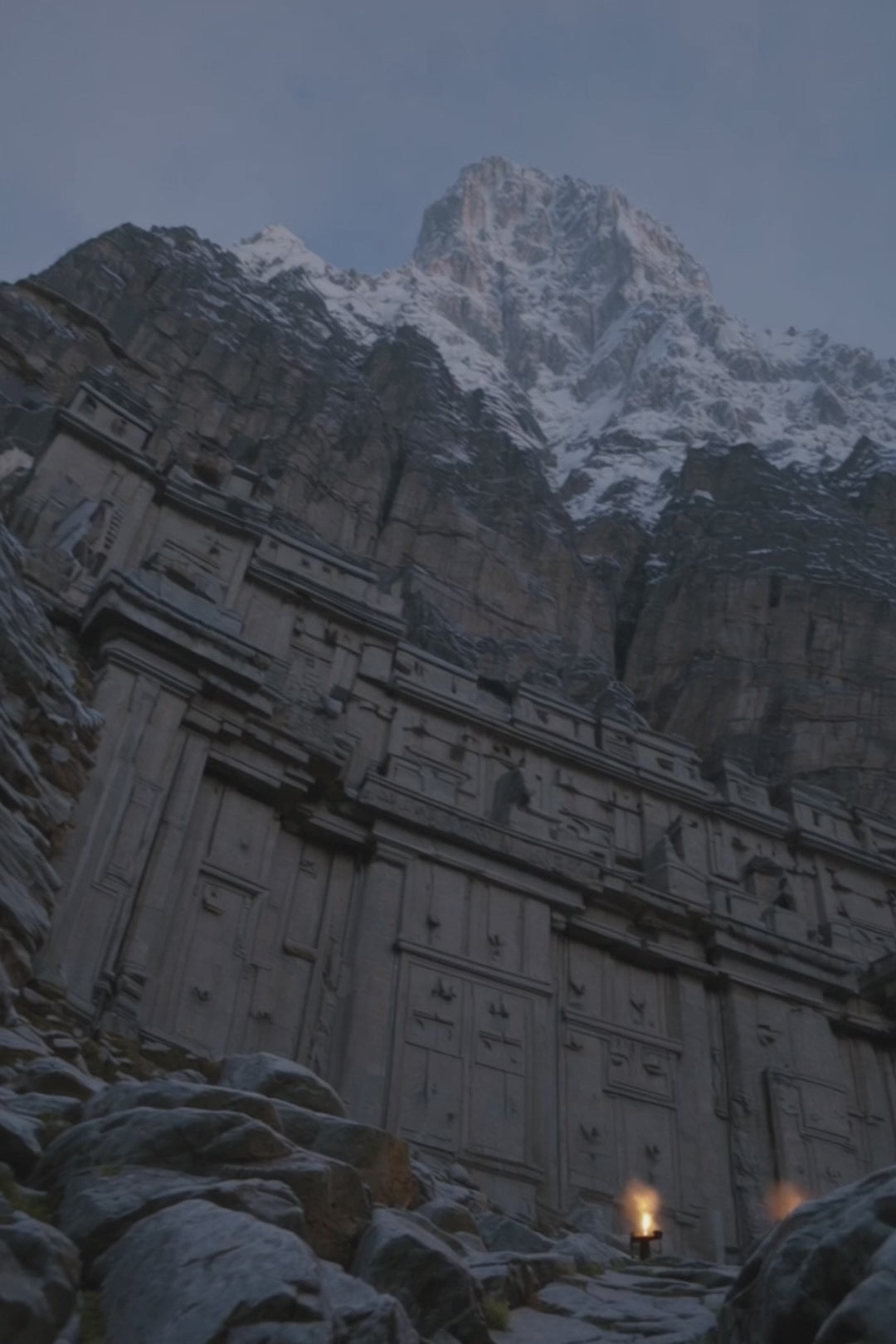 Ironridge fantasy candle with notes of alpine air, stone, and patchouli, styled for rugged mountain landscapes.