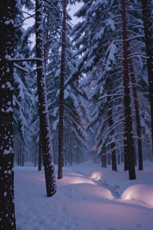 Frostveil fantasy candle with notes of cypress, fir, and evergreen, styled for wintery or frosty realms.