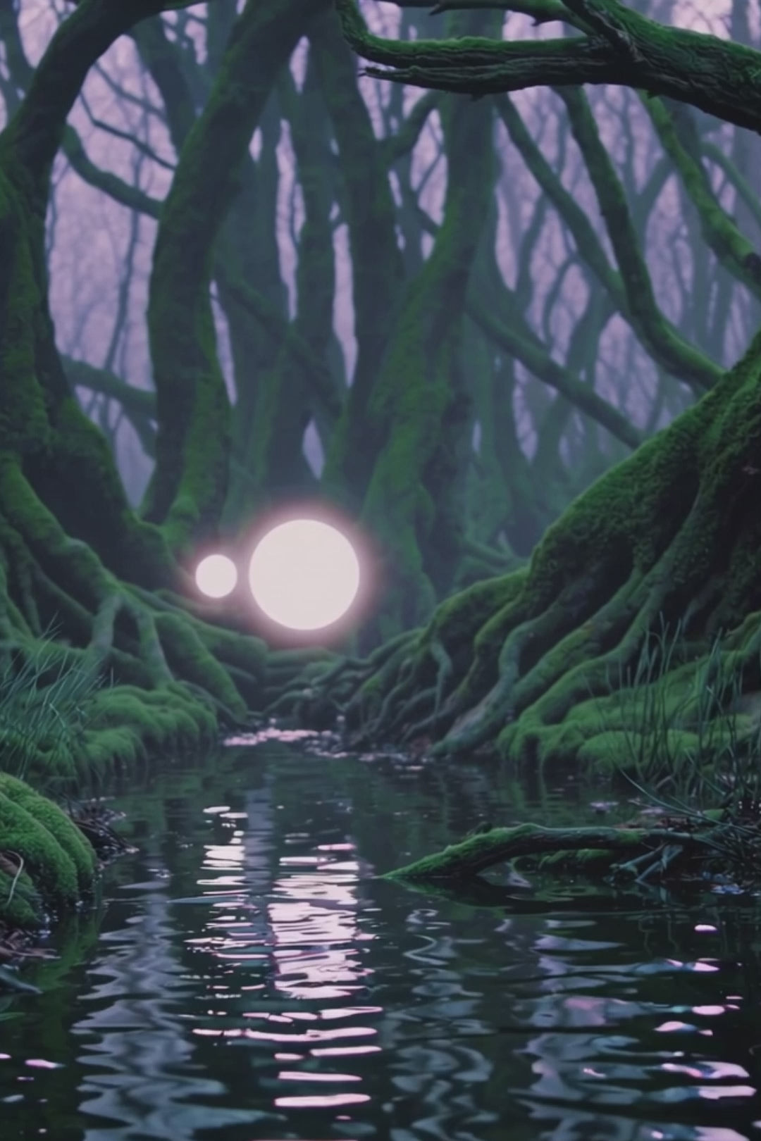 Miremoor fantasy candle with notes of enoki, moss, and earth, styled for swamp or marshland settings.